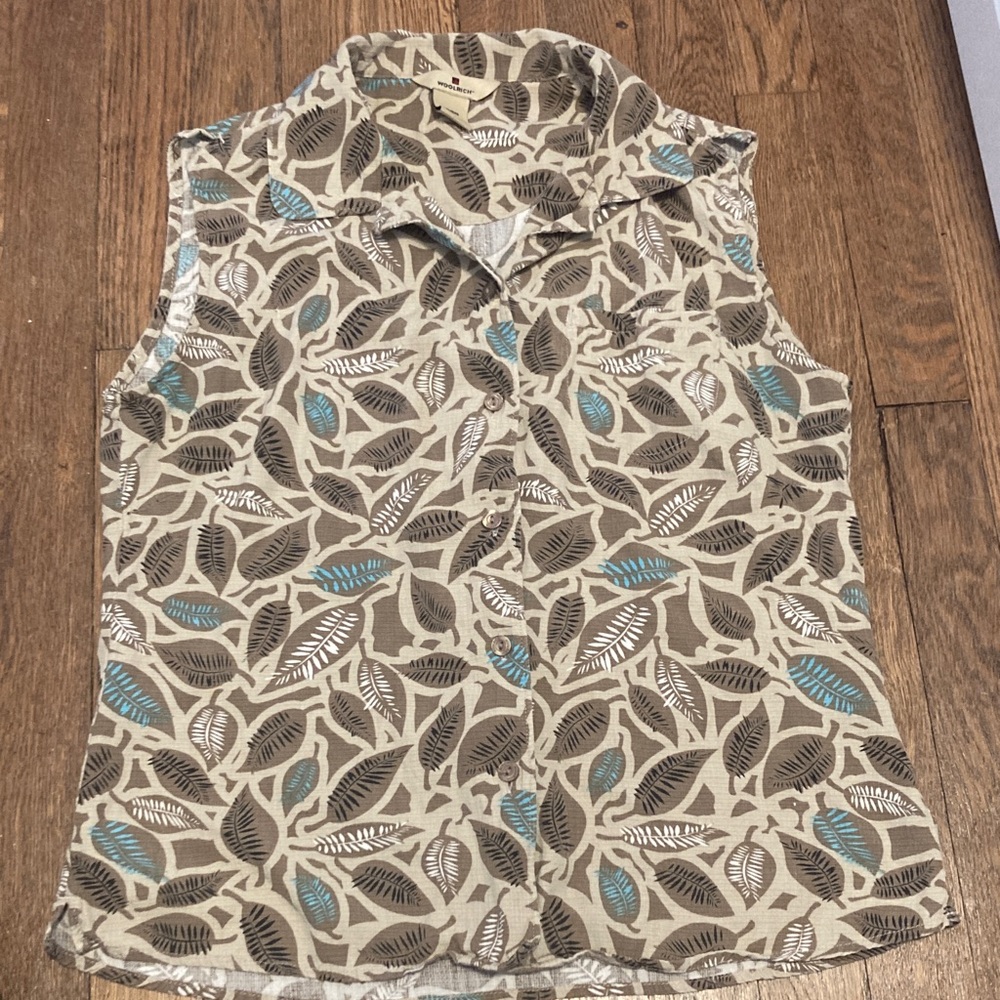 Woolrich Beige and Blue Leaf Print Blouse